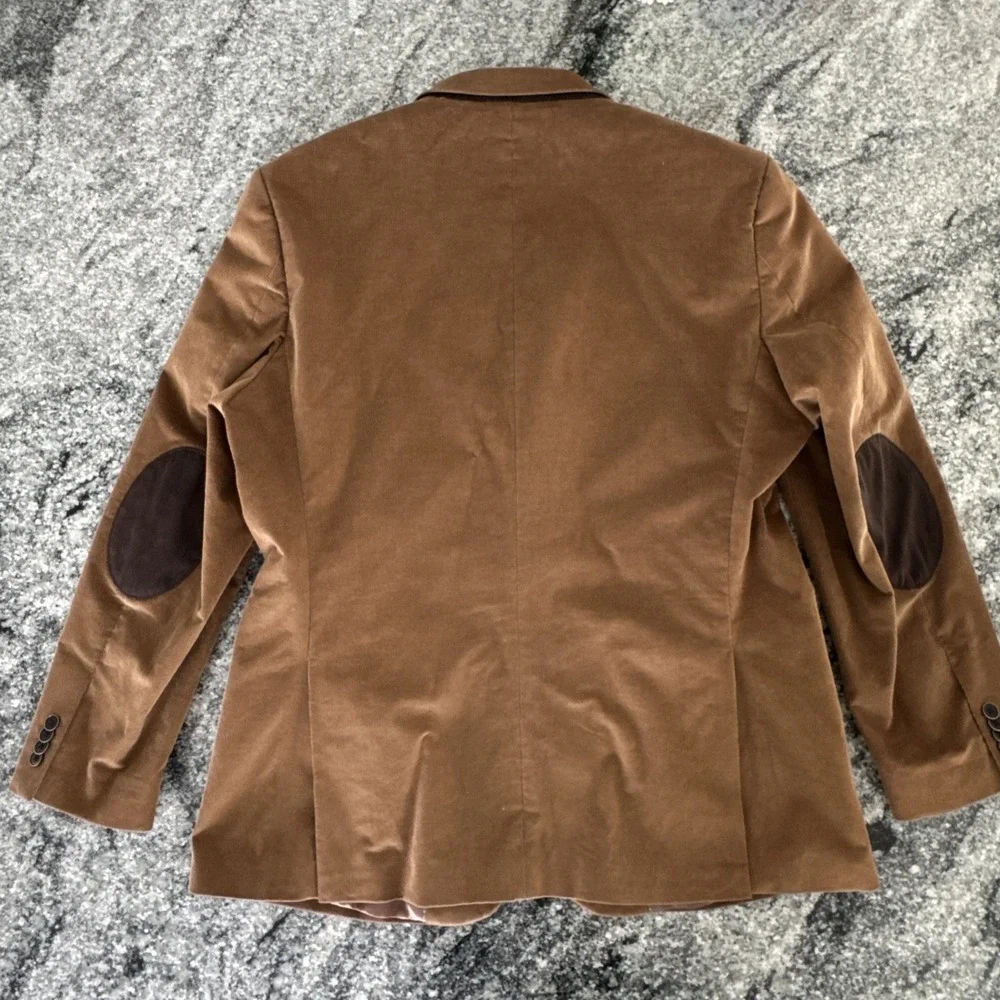 Tommy Hilfiger Velvet Blazer Jacket Men's 44 Regular  Modern Brown With Patches
